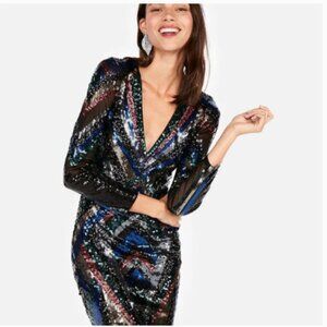 EXPRESS Rainbow Sequin Bling Shift Dress